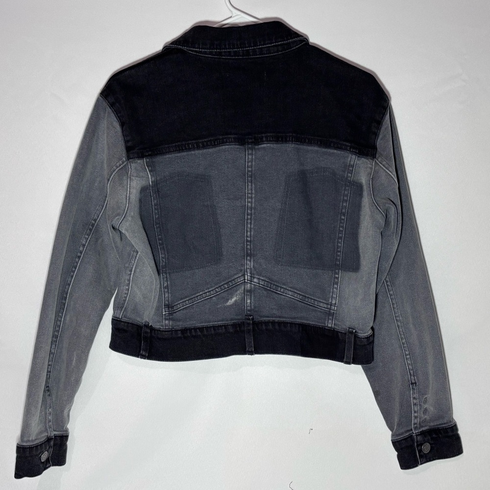 ÉTICA Colorblock Cropped Denim Gray and Black Jacket Women’s Small Streetwear - Picture 2 of 4